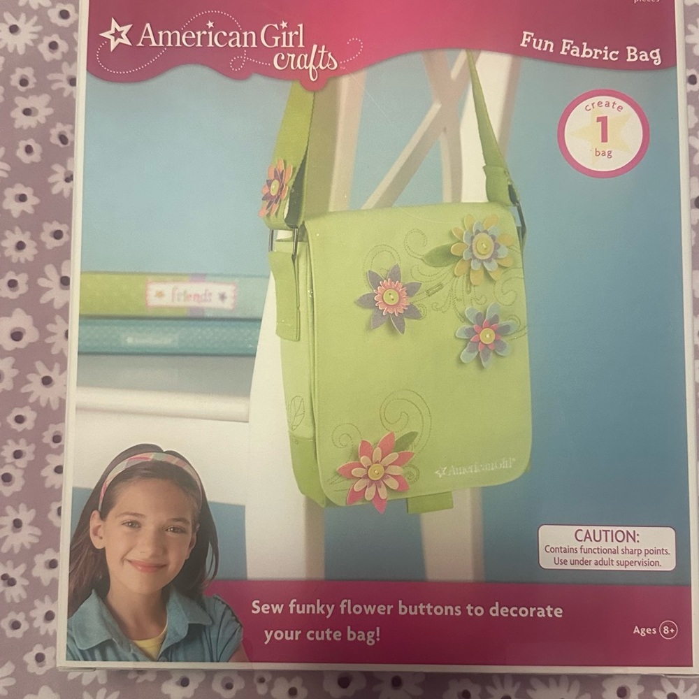 American Girl Fun Fabric Bag - Green with Colorful Flowers